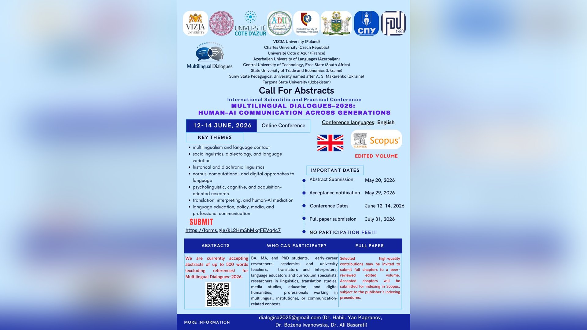 Міжнародна науково-практична конференція «Multilingual Dialogues – 2026: Human – AI Communication Across Generations»